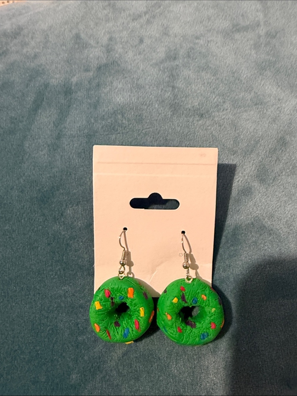 Handmade Green Donut Dangle Earrings with Colorful Sprinkles -Earrings